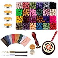 Lacre Kit- 720 Perlas de Cera Sello de la Cera de los Granos del octágono- 4 Velas de Cera- 10 Sobres de la Vendimia…